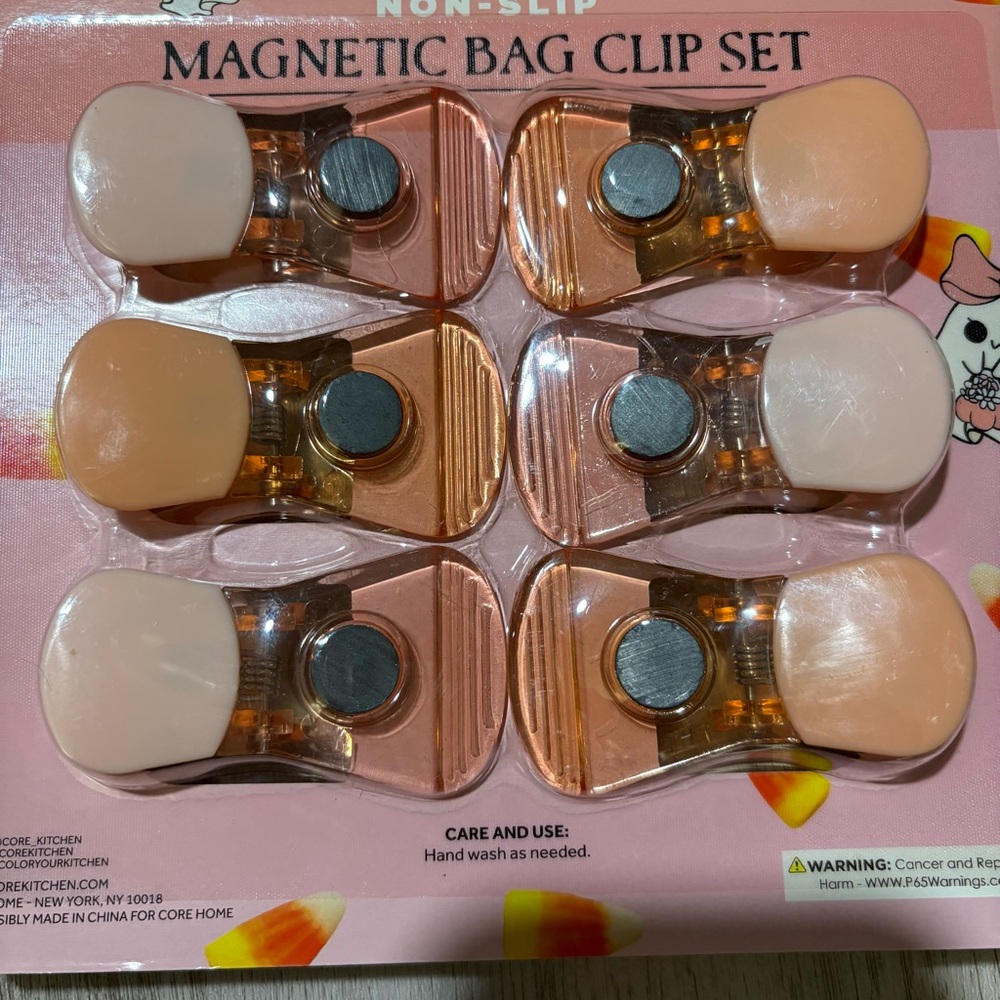 Core 6 Pack Pink Ghost Bag Chip Clips Food Storage Halloween NEW - Picture 2 of 2